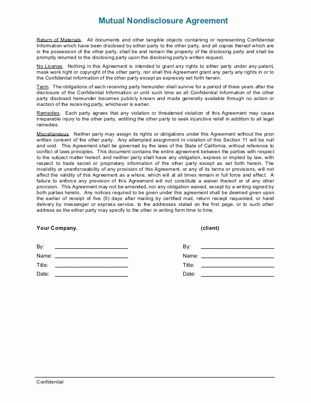 Confidentiality Agreement Template Word Best Of Non Disclosure Agreement Templates Samples forms Template