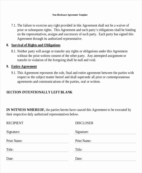 Confidentiality Agreement Template Word Fresh Standard Non Disclosure Agreement form 19 Examples In