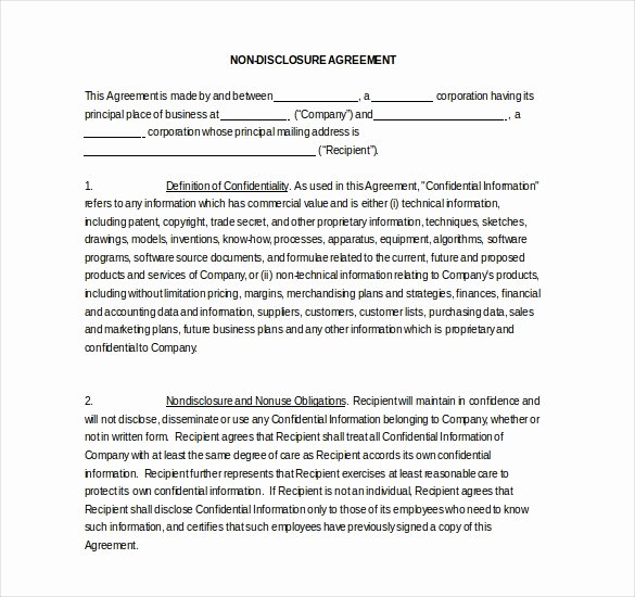 Confidentiality Agreement Template Word Inspirational 19 Word Non Disclosure Agreement Templates Free Download