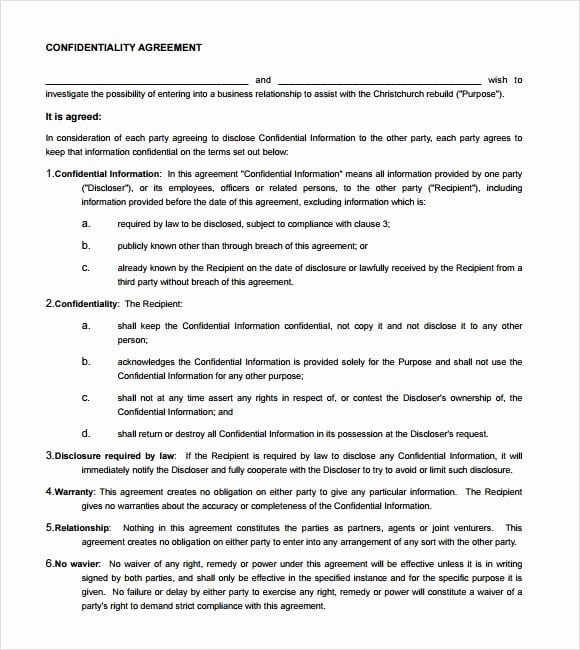 Confidentiality Agreement Template Word Inspirational 7 Free Confidentiality Agreement Templates Excel Pdf formats