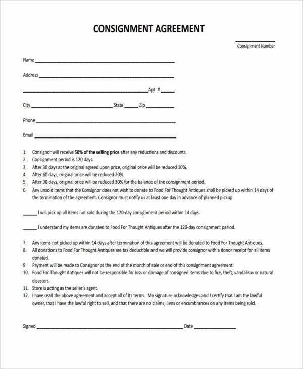 Consignment Agreement Template Free Beautiful 10 Consignment Agreement form Samples Free Sample