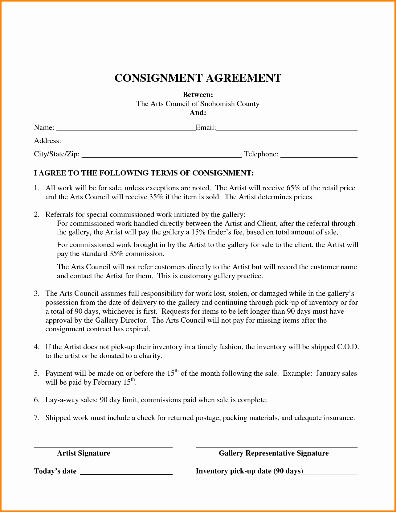 Consignment Agreement Template Free Fresh Consignment Inventory Agreement Template