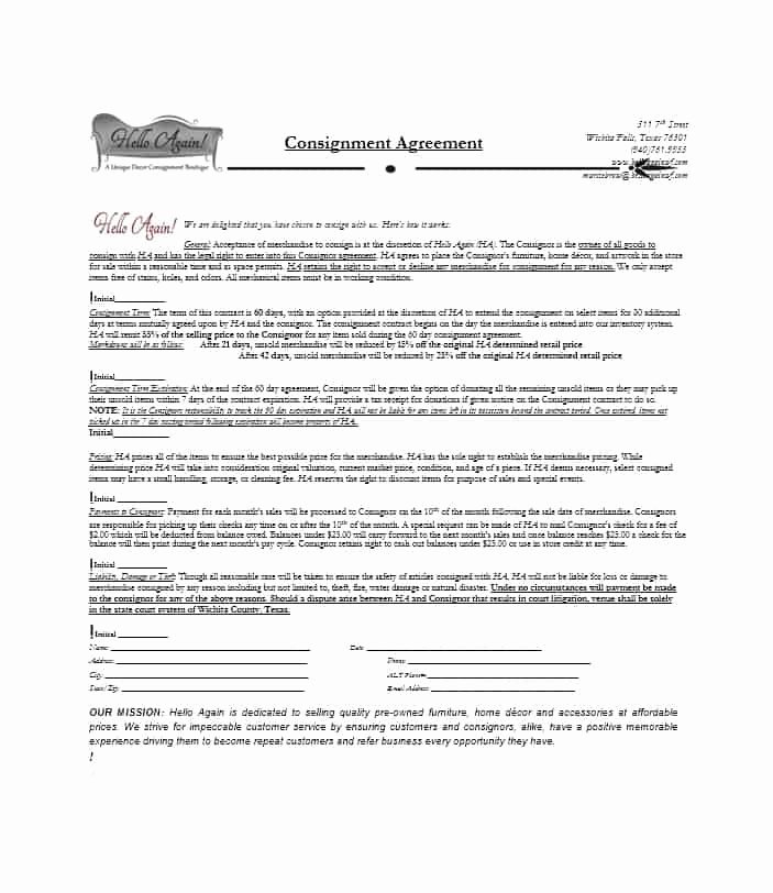 Consignment Agreement Template Free Luxury 40 Best Consignment Agreement Templates &amp; forms