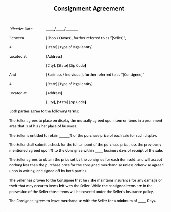 Consignment Agreement Template Free Unique Consignment Contract Template 7 Free Word Pdf