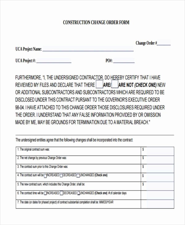 Construction Change order Template Awesome 28 order forms In Pdf