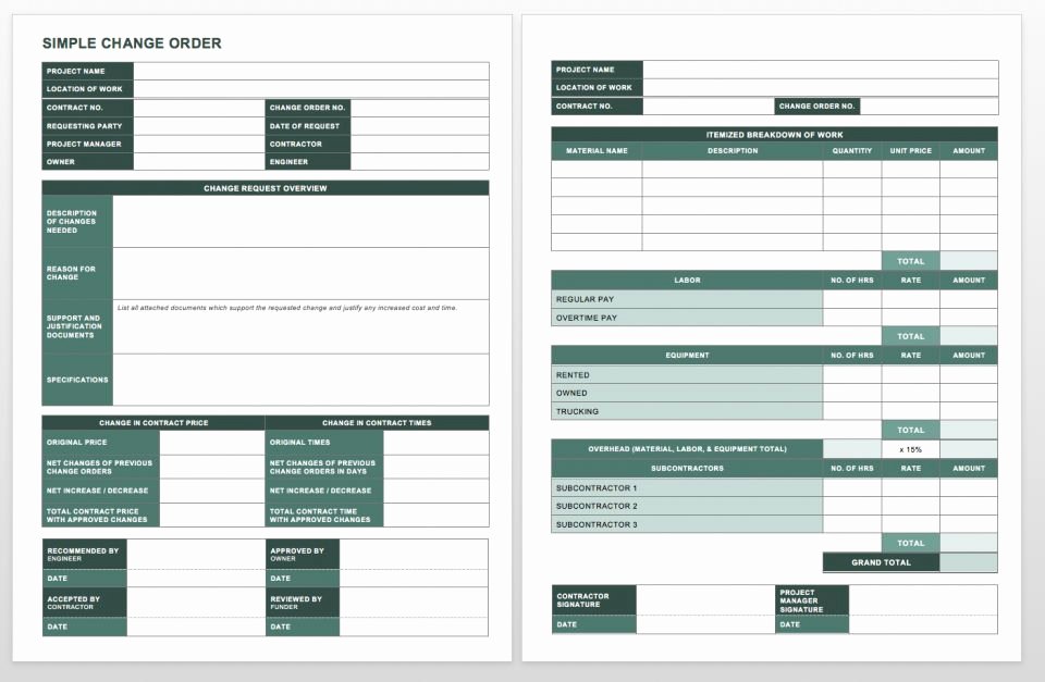 Construction Change order Template Beautiful Plete Collection Of Free Change order forms