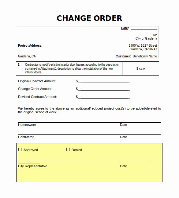 Construction Change order Template Beautiful Sample Change order – 11 Documents In Pdf Word