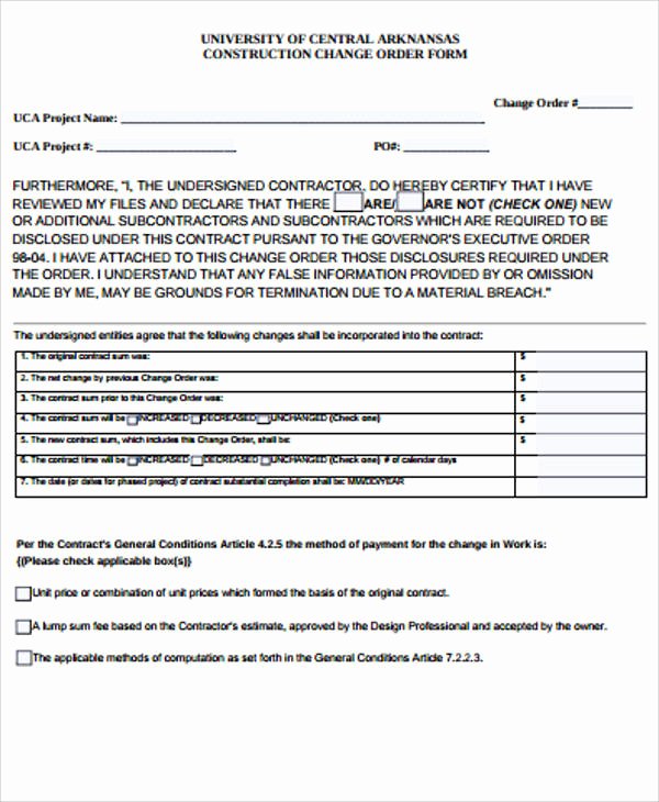 Construction Change order Template Lovely 7 Sample Construction Change order forms