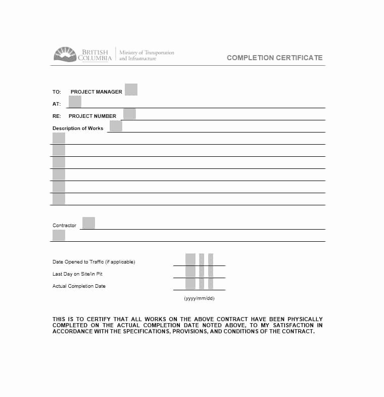 Construction Completion Certificate Template Elegant 40 Fantastic Certificate Of Pletion Templates [word