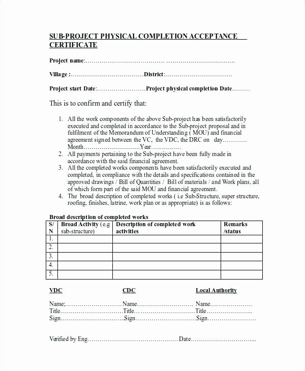 Construction Completion Certificate Template Luxury Work Pletion form Template Work order Pletion form