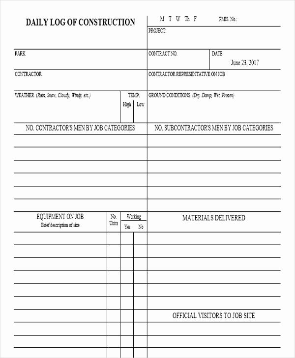 Construction Daily Log Template Best Of 52 Printable Log Sheet Templates