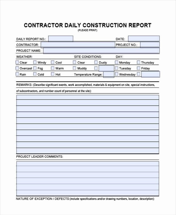 Construction Daily Log Template Elegant 32 Sample Daily Log