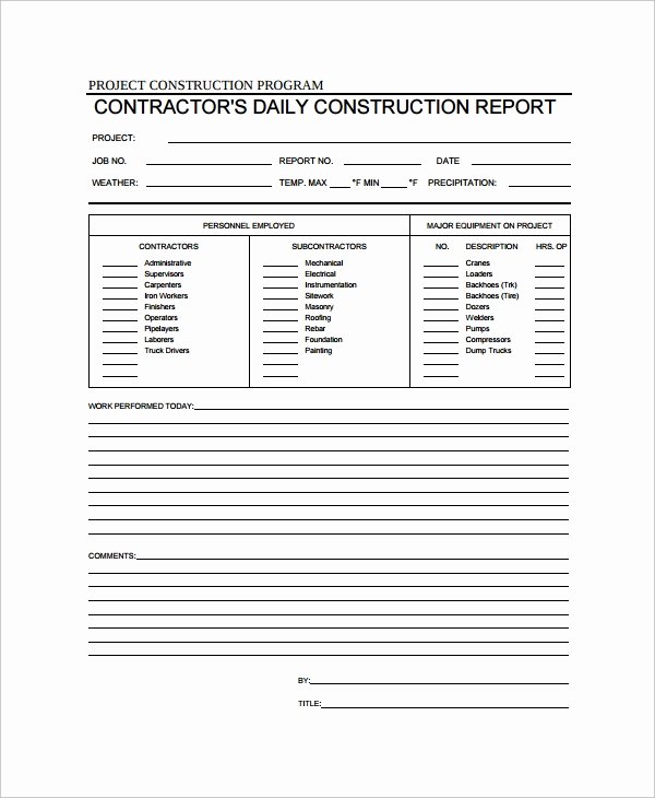 Construction Daily Log Template Fresh Work Log Template – 7 Free Word Excel Pdf Documents