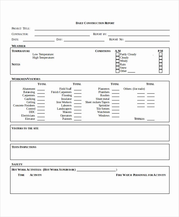 Construction Daily Report Template Awesome 32 Report Templates Free Sample Example format