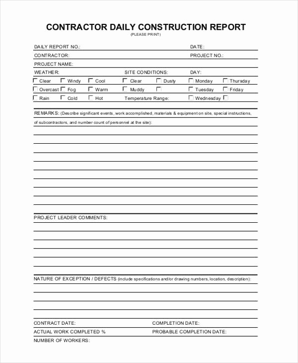 Construction Daily Report Template Awesome 40 Report Samples