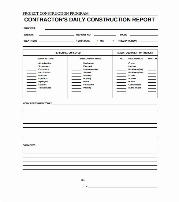 Construction Daily Report Template Beautiful Daily Construction Report Template 25 Free Word Pdf
