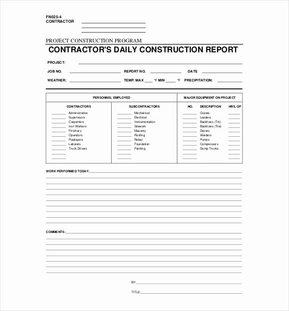 Construction Daily Report Template Fresh Daily Report Template Daily Report format