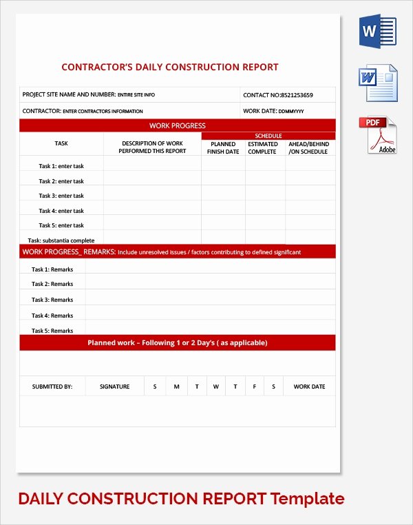 Construction Daily Report Template Inspirational 21 Daily Work Report Templates