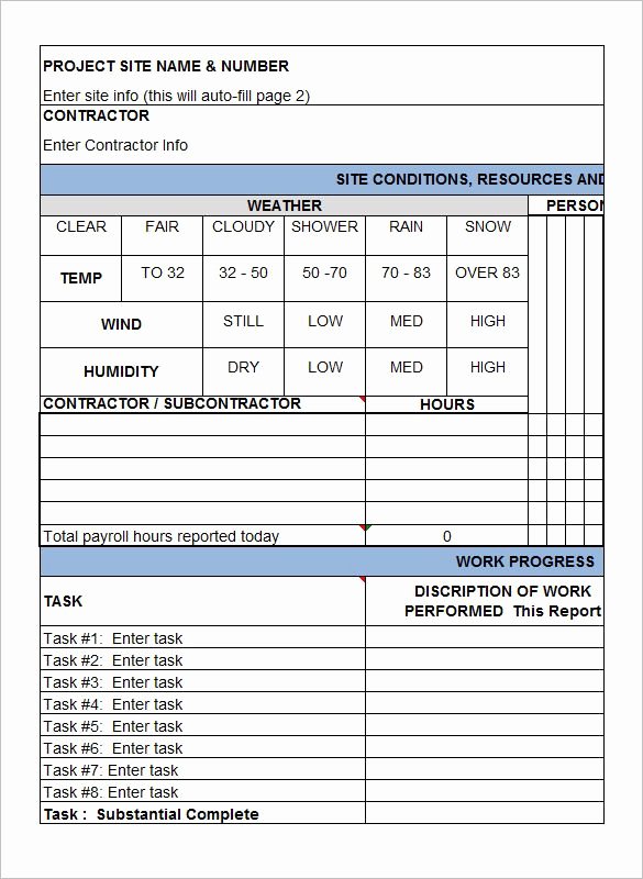 Construction Daily Report Template Inspirational Contractors Daily Construction Report Template