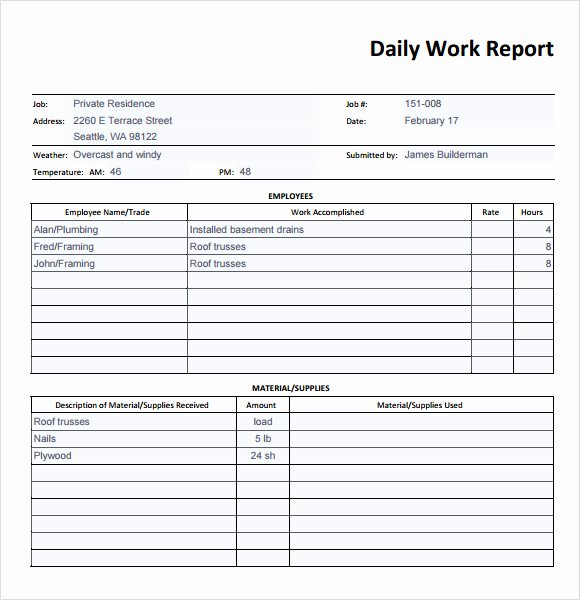 Construction Daily Report Template Unique 19 Sample Daily Reports