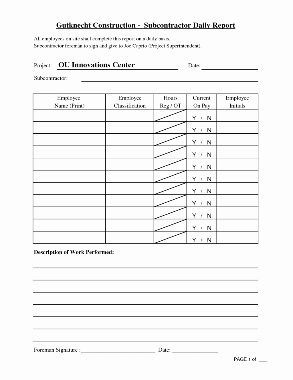 Construction Daily Report Template Unique Free Printable Construction Daily Work Report Template