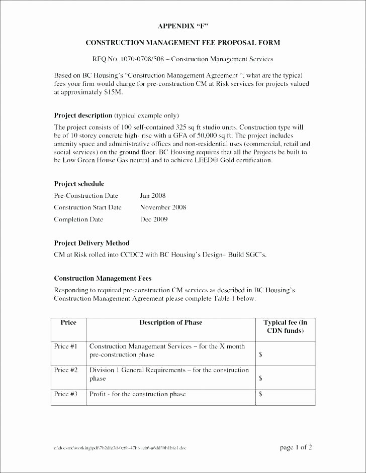 Construction Management Contract Template Inspirational Construction Project Management Proposal Template – Hafer