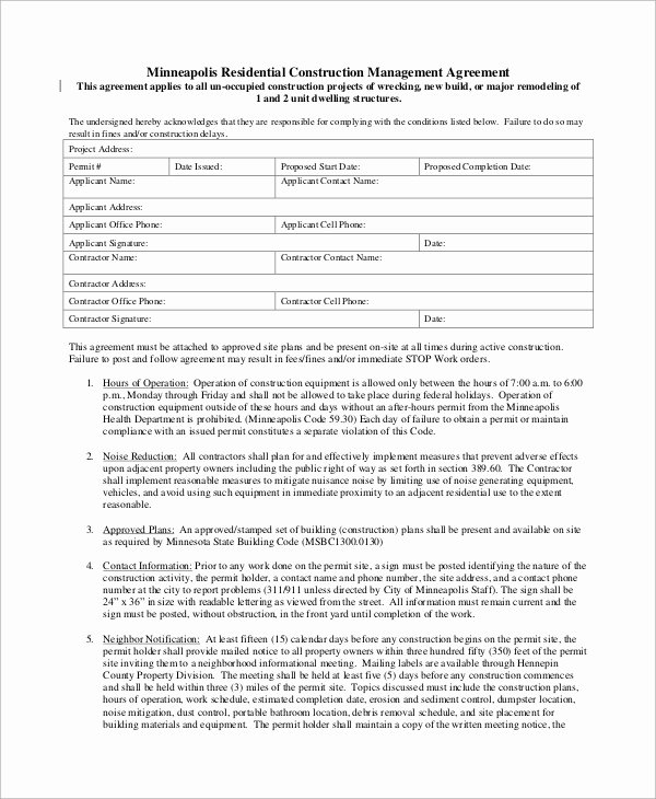 Construction Management Contract Template Unique 8 Sample Construction Management Agreements