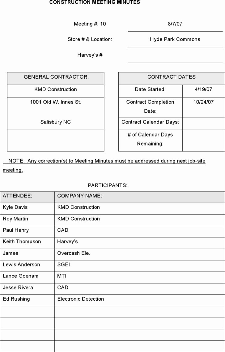 Construction Meeting Minutes Template Beautiful 2 Meeting Minute Templates Free Download