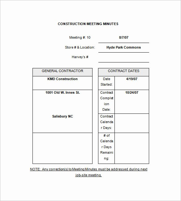 Construction Meeting Minutes Template Best Of Construction Meeting Minutes Templates 9 Free Sample