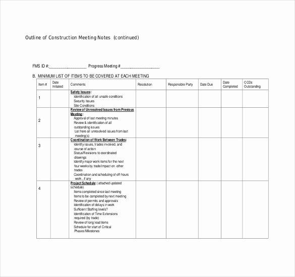 Construction Meeting Minutes Template Fresh 26 Minutes Templates Word Excel Pdf