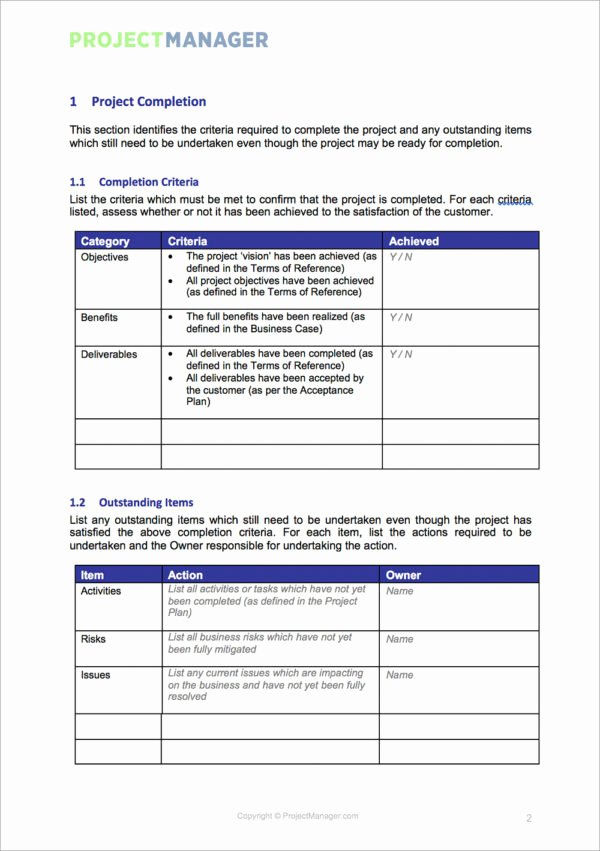 Construction Project Closeout Template Awesome Project Closure Template — Projectmanager