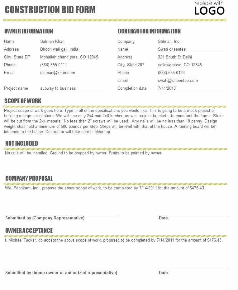 Construction Proposal Template Free Awesome Free Construction Time and Material forms