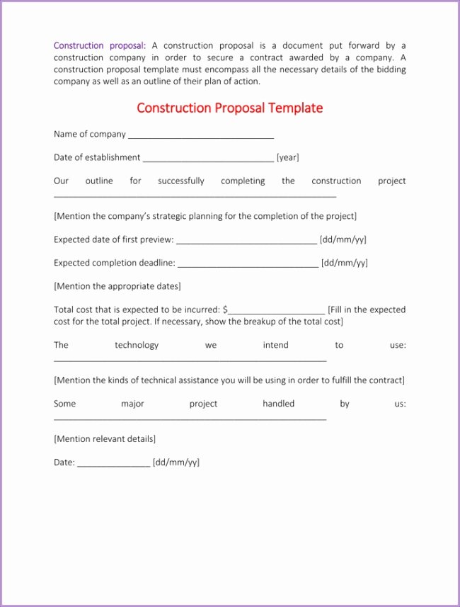 Construction Proposal Template Free Fresh Construction Proposal Template Beepmunk