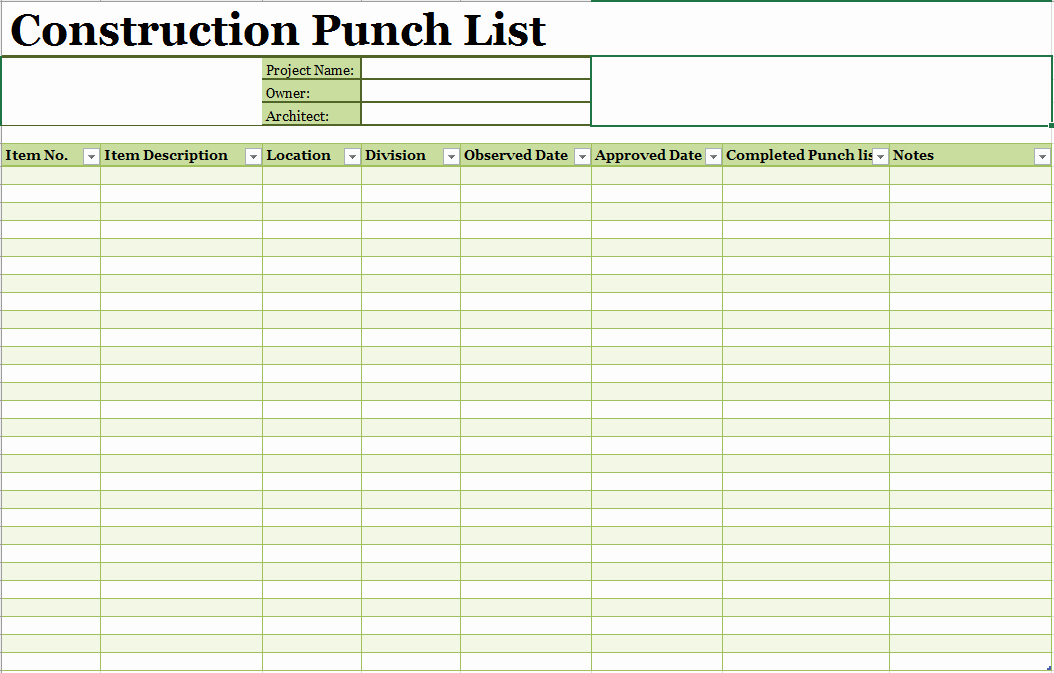 Construction Punch List Template Inspirational 15 Free Construction Punch List Templates Ms Fice