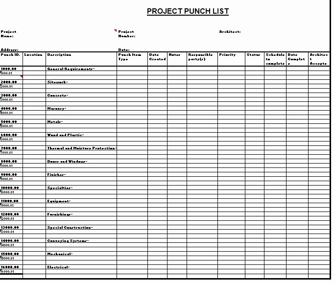 Construction Punch List Template Lovely 15 Free Construction Punch List Templates Ms Fice