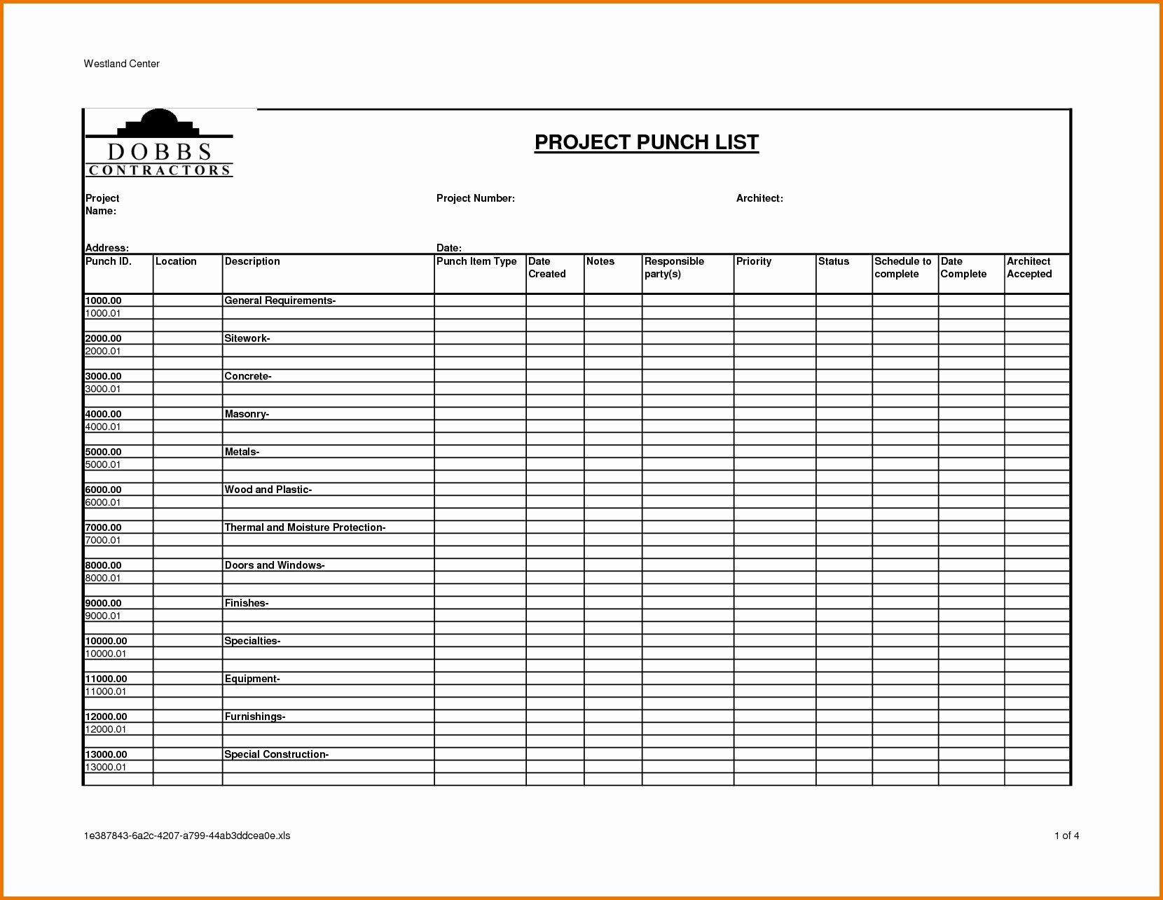 Construction Punch List Template Unique Construction Punch List Excel Spreadsheet to Pin