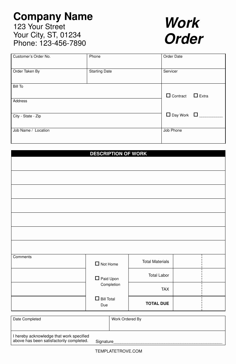 Construction Purchase order Template Best Of Construction Work order Template