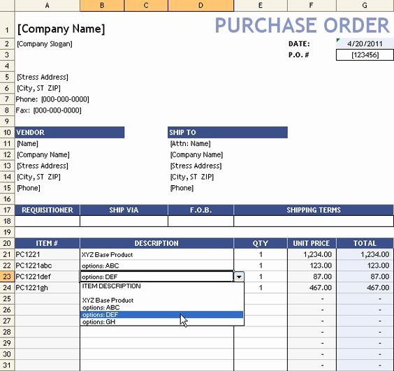 Construction Purchase order Template Lovely Purchase order with Price List
