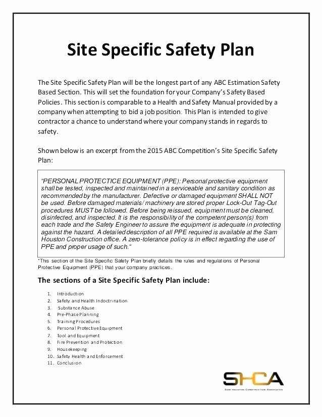 Construction Safety Plan Template Awesome Site Specific Safety Plan Template