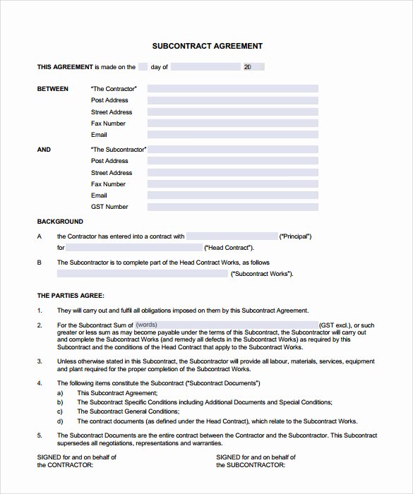 Construction Subcontractor Agreement Template Beautiful 8 Subcontractor Contract Templates to Download for Free