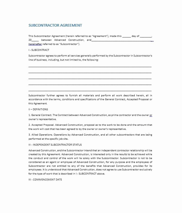 Construction Subcontractor Agreement Template Beautiful Need A Subcontractor Agreement 39 Free Templates Here