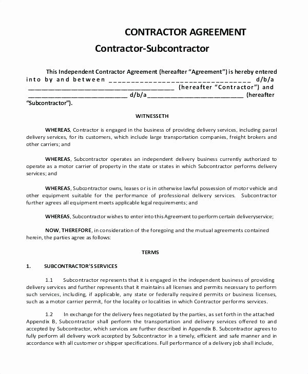 Construction Subcontractor Agreement Template Inspirational Construction Subcontract Template – Illwfo