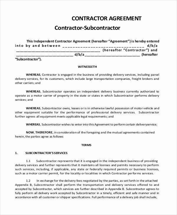 Construction Subcontractor Agreement Template Luxury Sample Subcontractor Agreement 9 Examples In Pdf Word