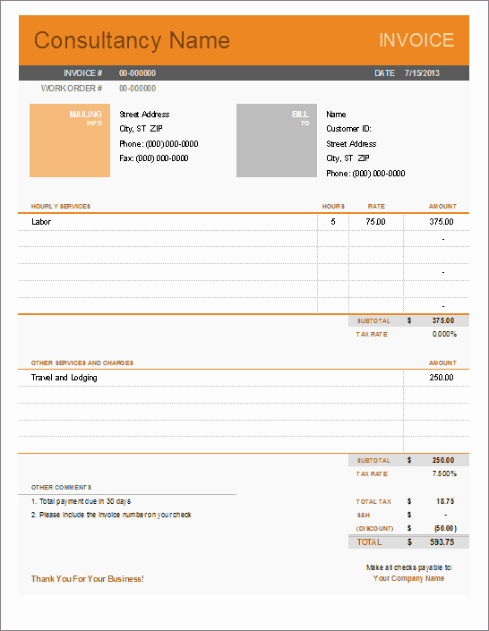 Consulting Invoice Template Word Unique Consultant Invoice Template for Excel