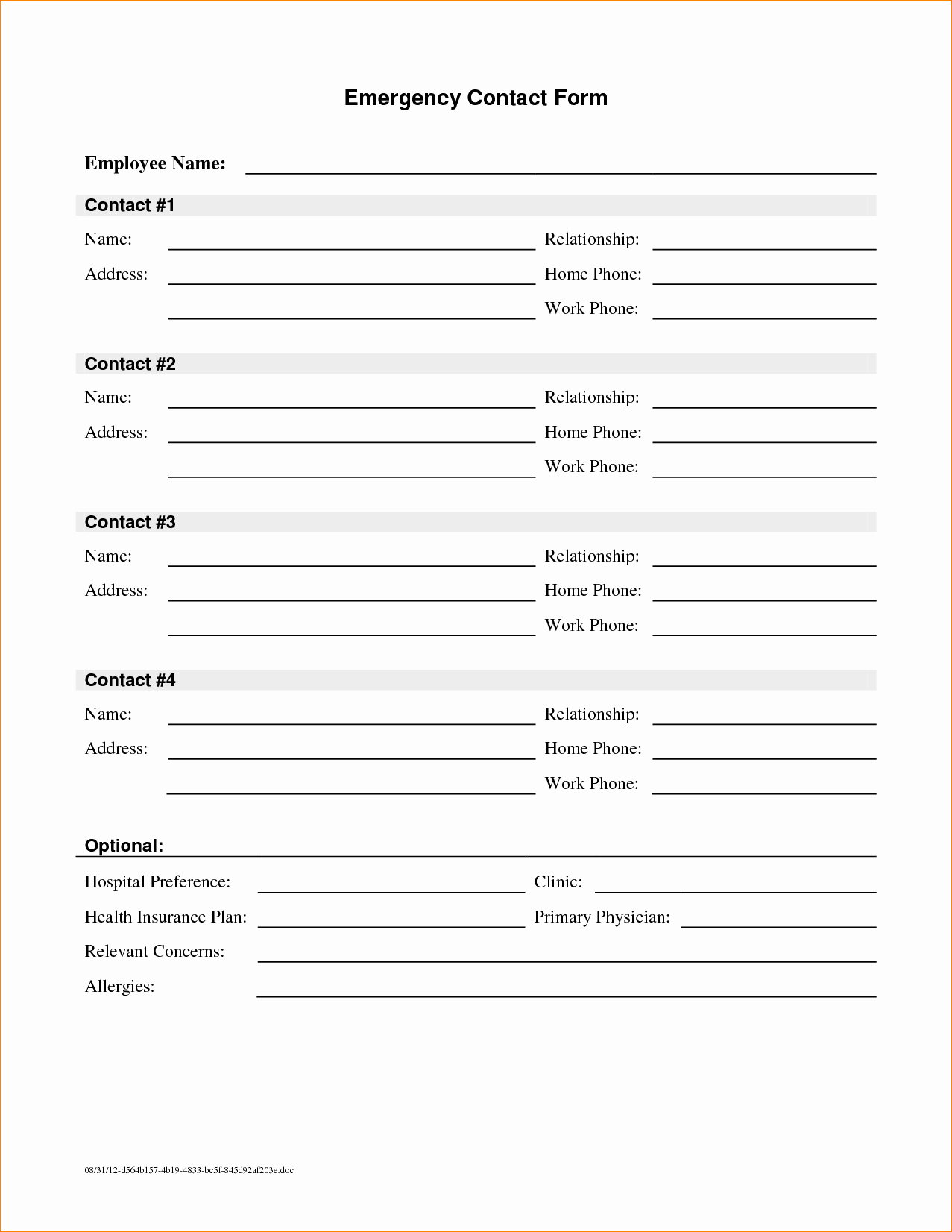 Contact Information form Template Elegant Emergency Information Template Driverlayer Search Engine