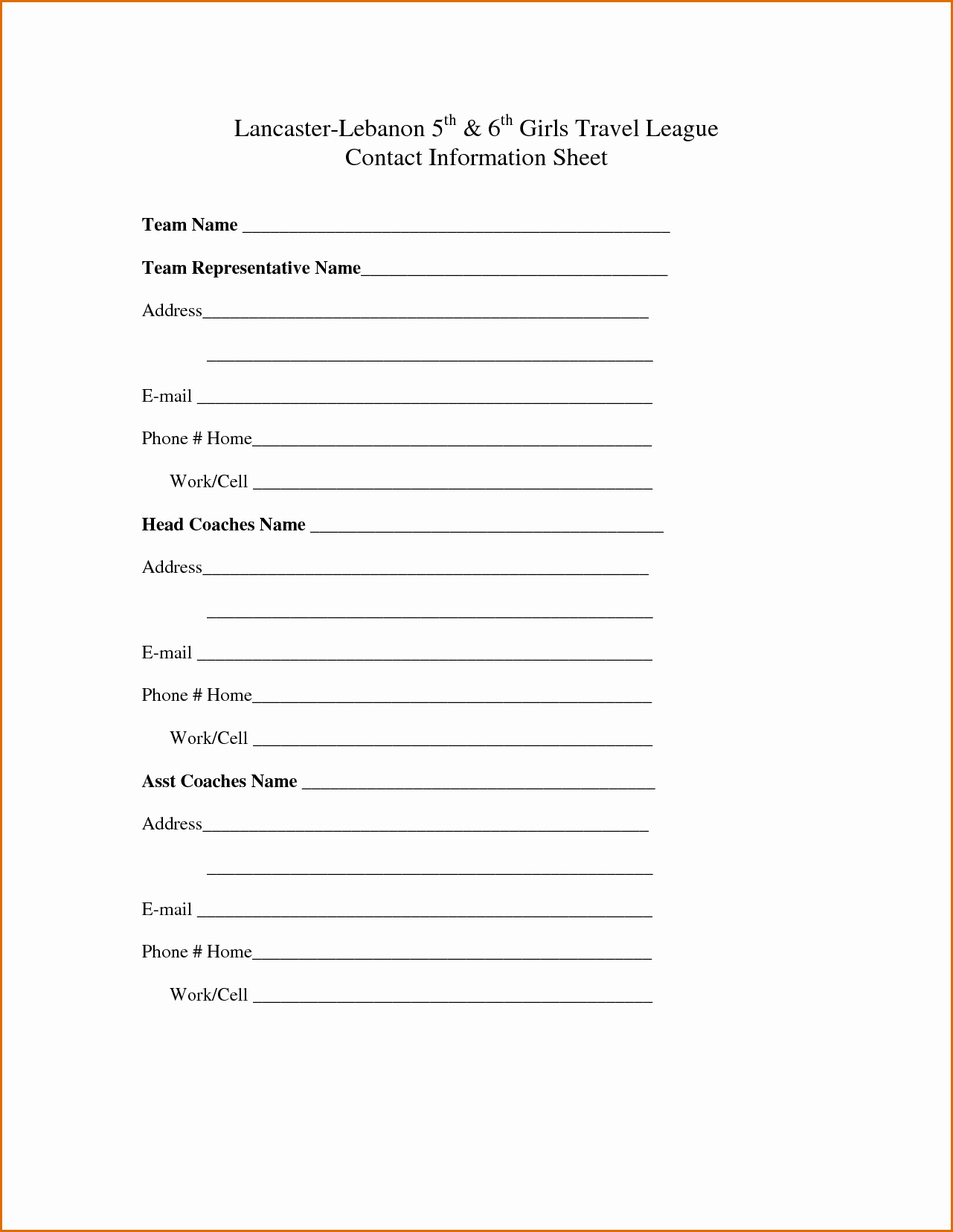 Contact Information form Template Lovely 6 Contact Information Sheet