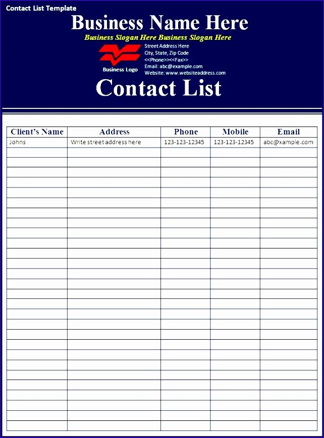 Contact List Excel Template Best Of 8 Excel Contact List Template Exceltemplates