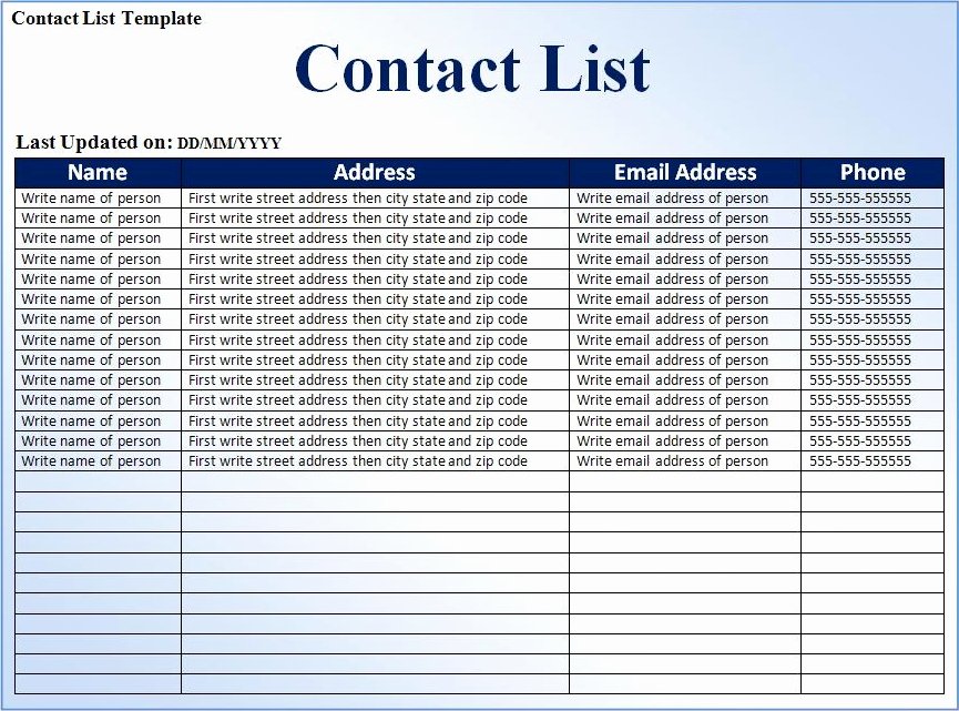 Contact List Excel Template Elegant Contact List Template