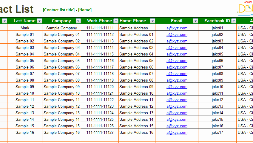 Contact List Excel Template Luxury List Templates Dotxes