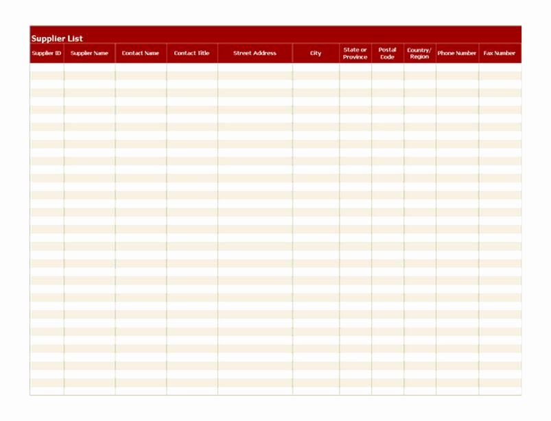 Contact List Excel Template New Supplier List Template